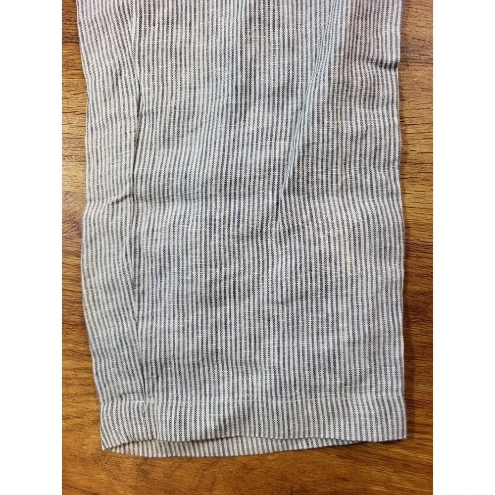 Quince Women XS 100% European Linen Pinstripe Elastic Waist Crop Pant Blue White